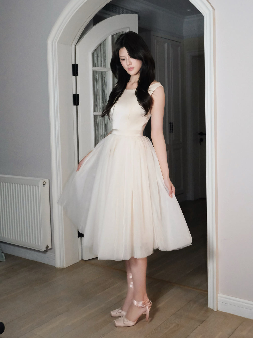 Hepburn-style Elegant Ballerina Tulle Midi Dress