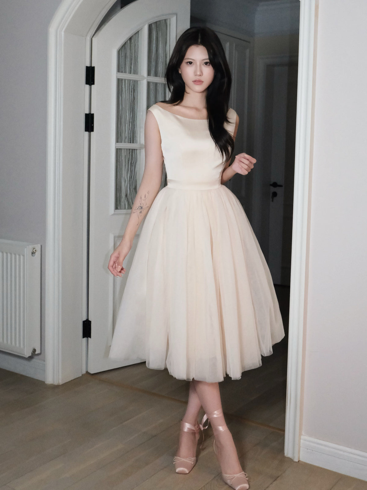 Hepburn-style Elegant Ballerina Tulle Midi Dress