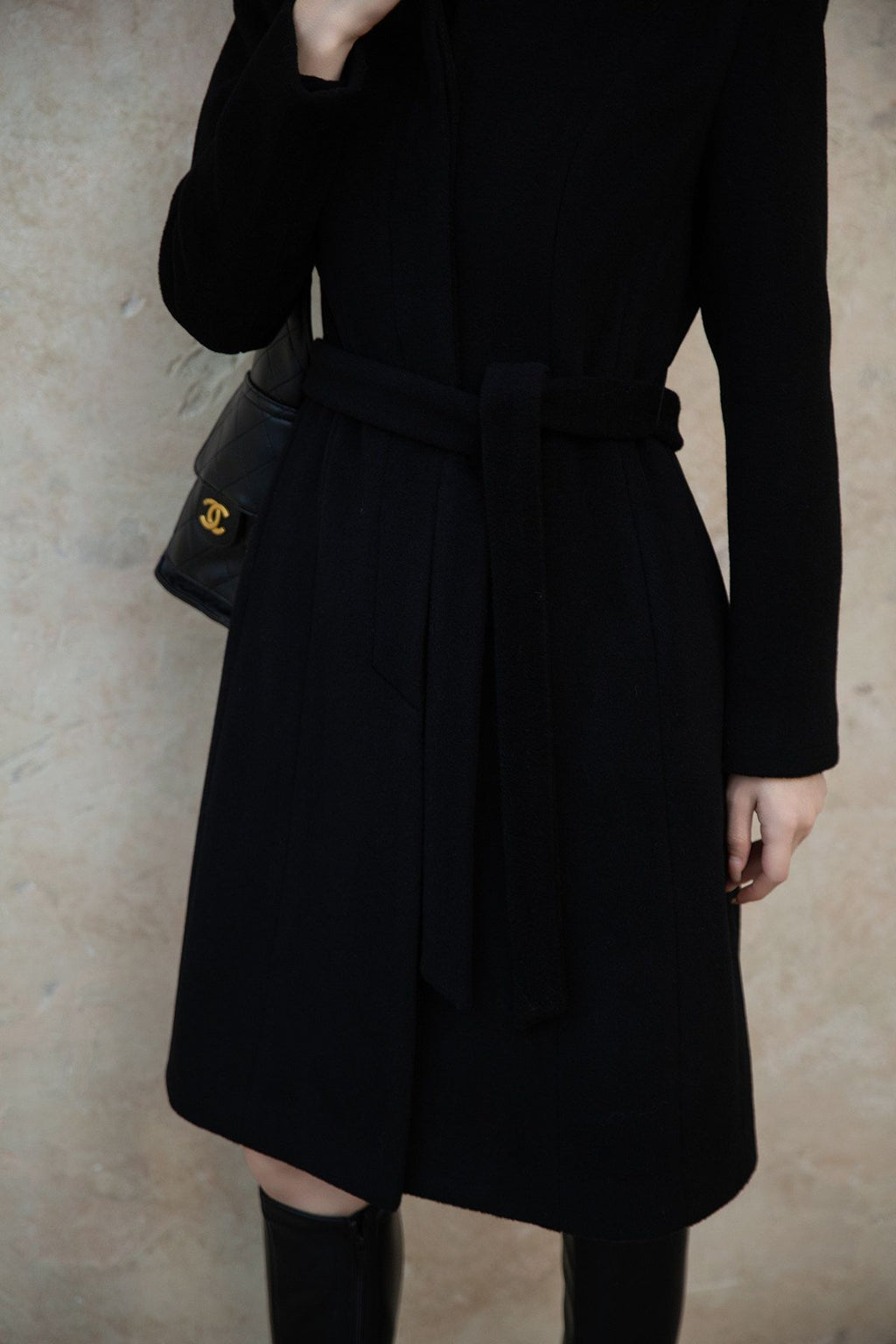 Black Slim Fit Wool Coat Women Fall Winter Woolen Overcoat