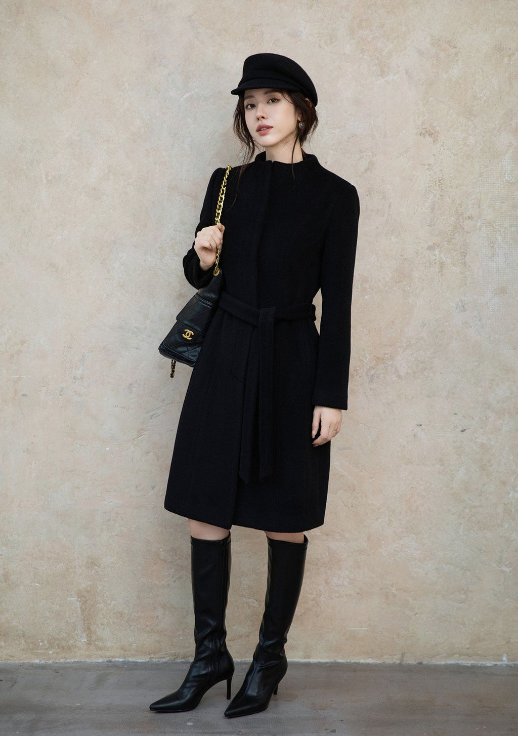 Black Slim Fit Wool Coat Women Fall Winter Woolen Overcoat