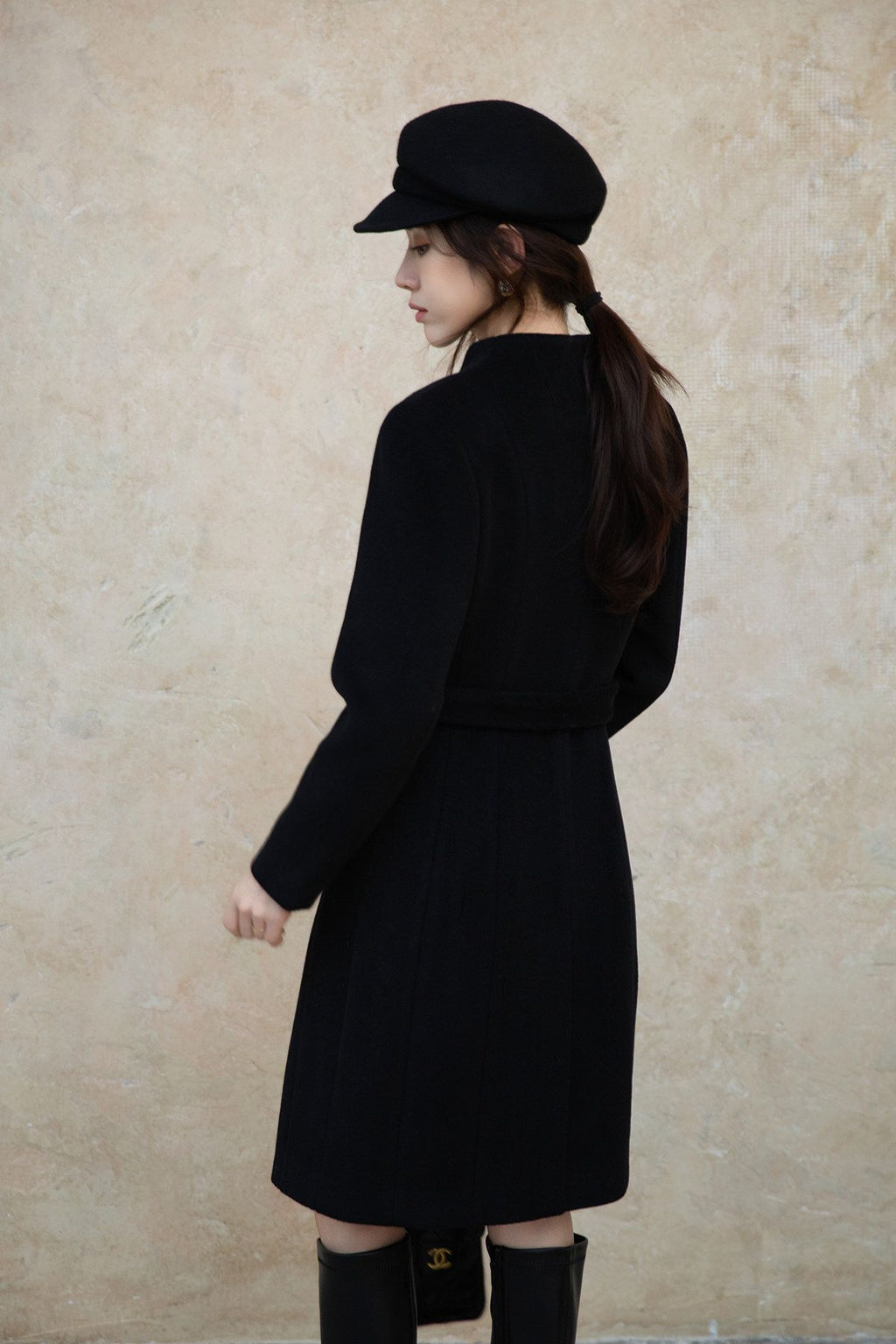 Black Slim Fit Wool Coat Women Fall Winter Woolen Overcoat