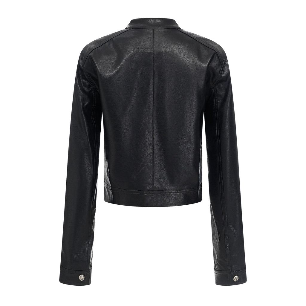 Retro PU Leather Cropped Biker Jacket, Edgy Moto Crop Coat