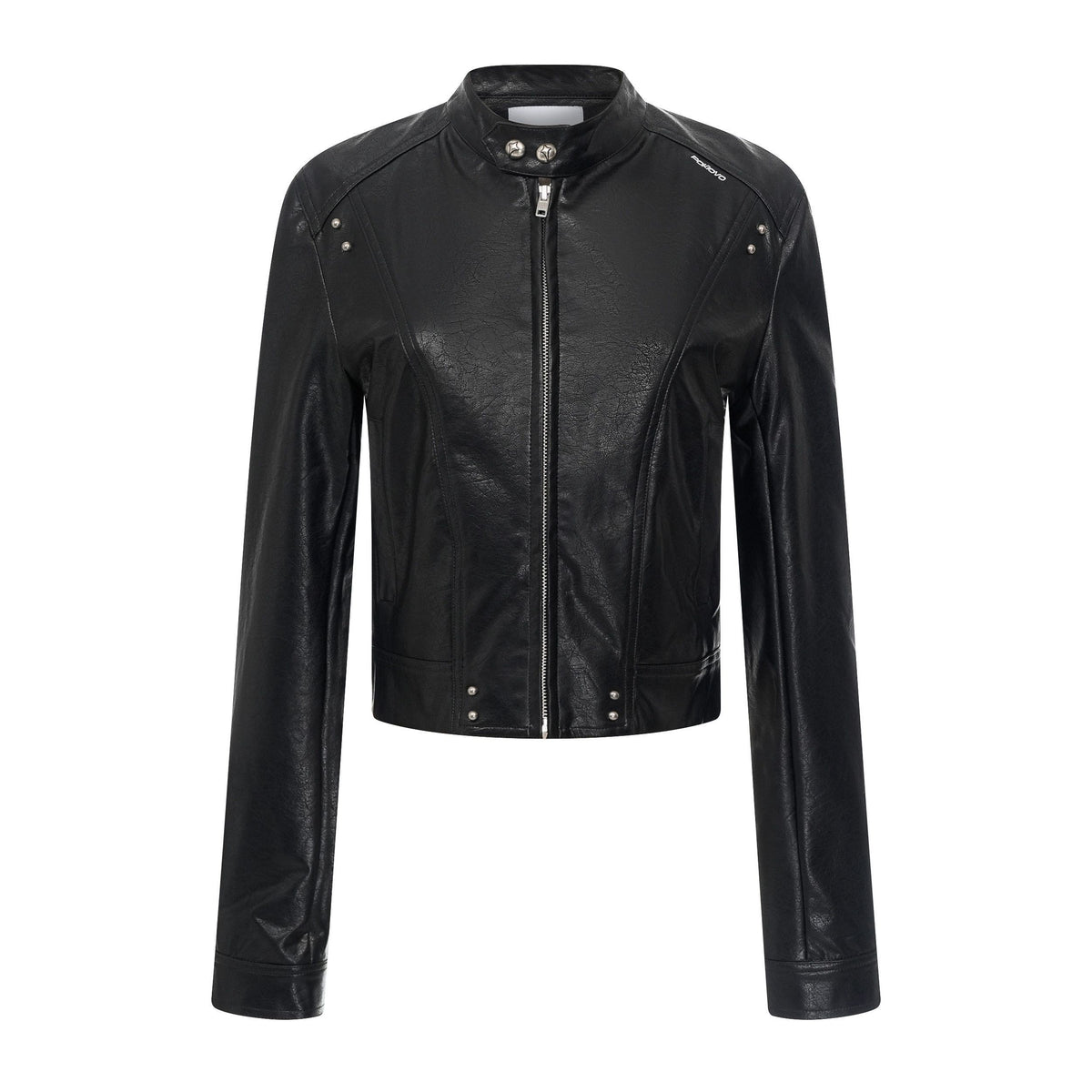 Retro PU Leather Cropped Biker Jacket, Edgy Moto Crop Coat