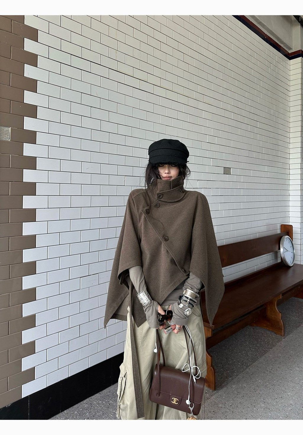 Cape Shawl Woolen Coat Loose Stand Collar Outerwear