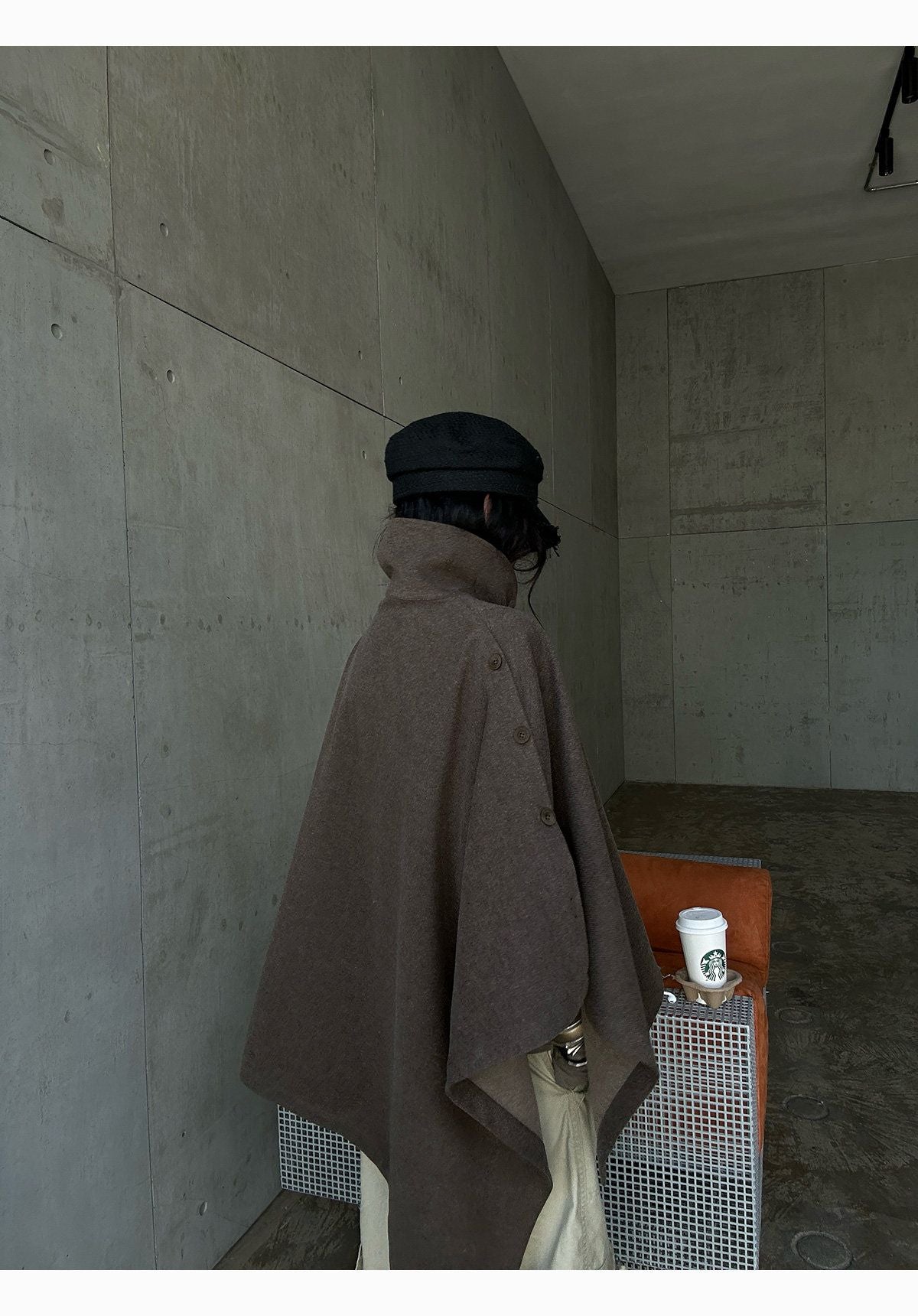 Cape Shawl Woolen Coat Loose Stand Collar Outerwear