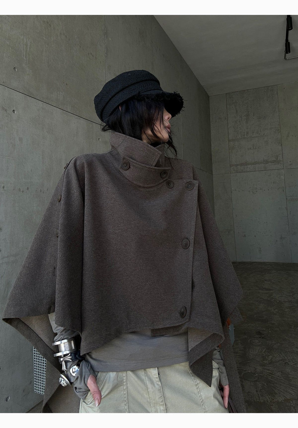 Cape Shawl Woolen Coat Loose Stand Collar Outerwear