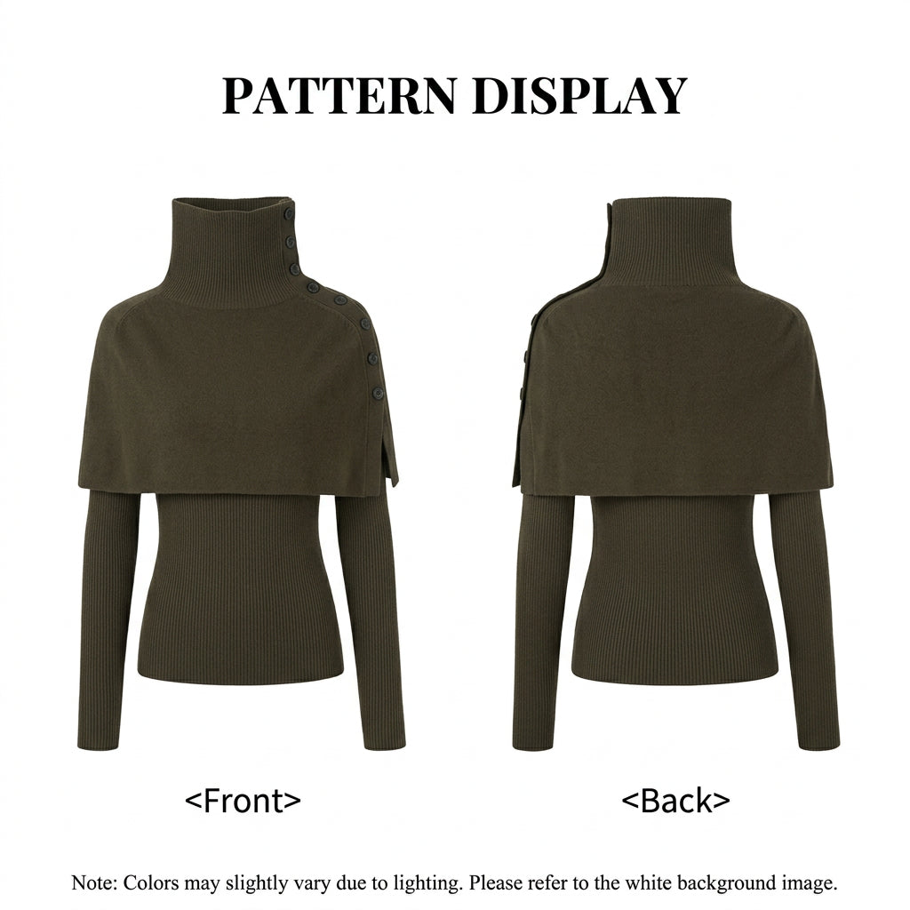 Women's Turtleneck Cape Knit Top Set