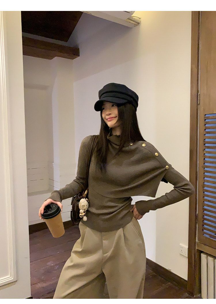 Women's Turtleneck Cape Knit Top Set