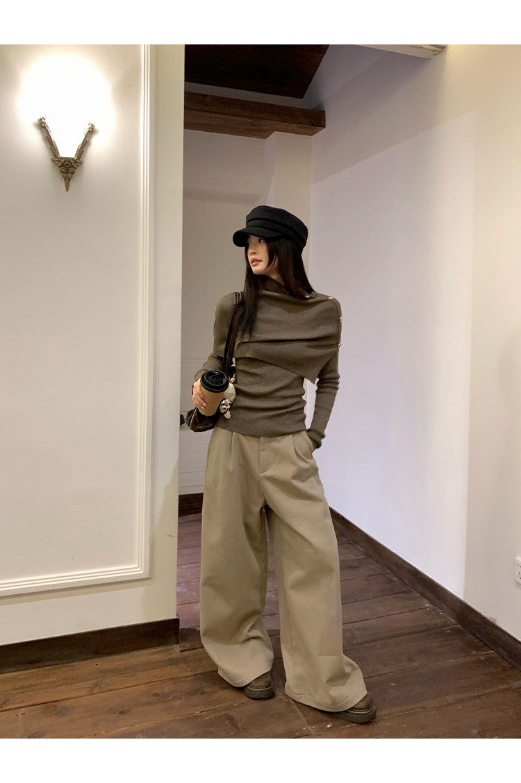 Women's Turtleneck Cape Knit Top Set