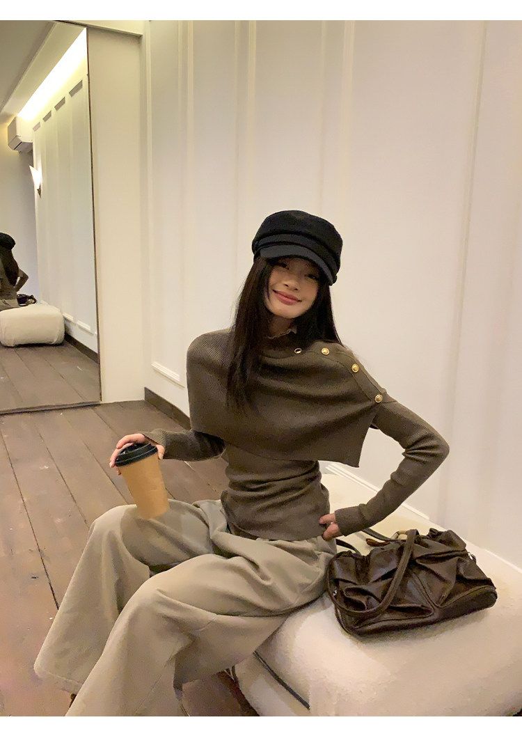 Women's Turtleneck Cape Knit Top Set