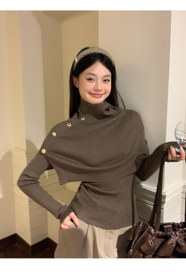 Women's Turtleneck Cape Knit Top Set