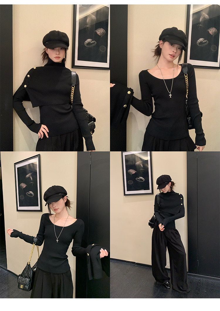 Women's Turtleneck Cape Knit Top Set