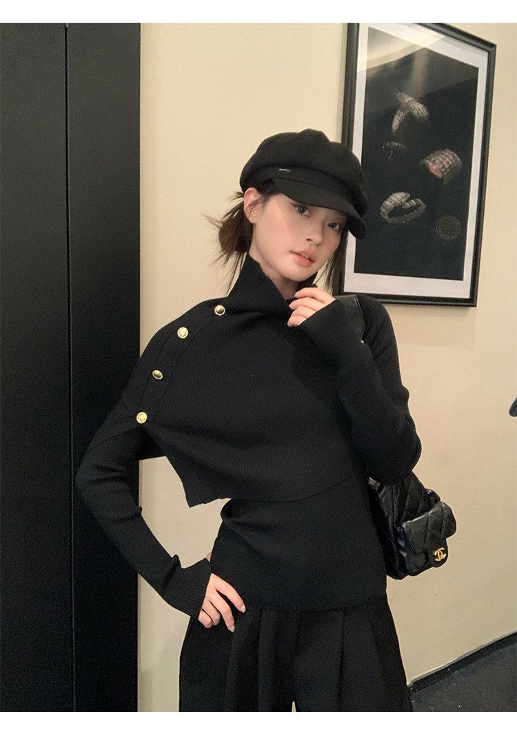 Women's Turtleneck Cape Knit Top Set