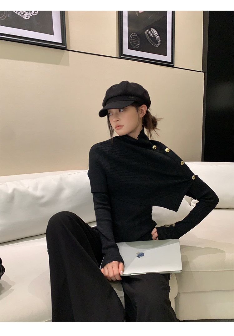 Women's Turtleneck Cape Knit Top Set