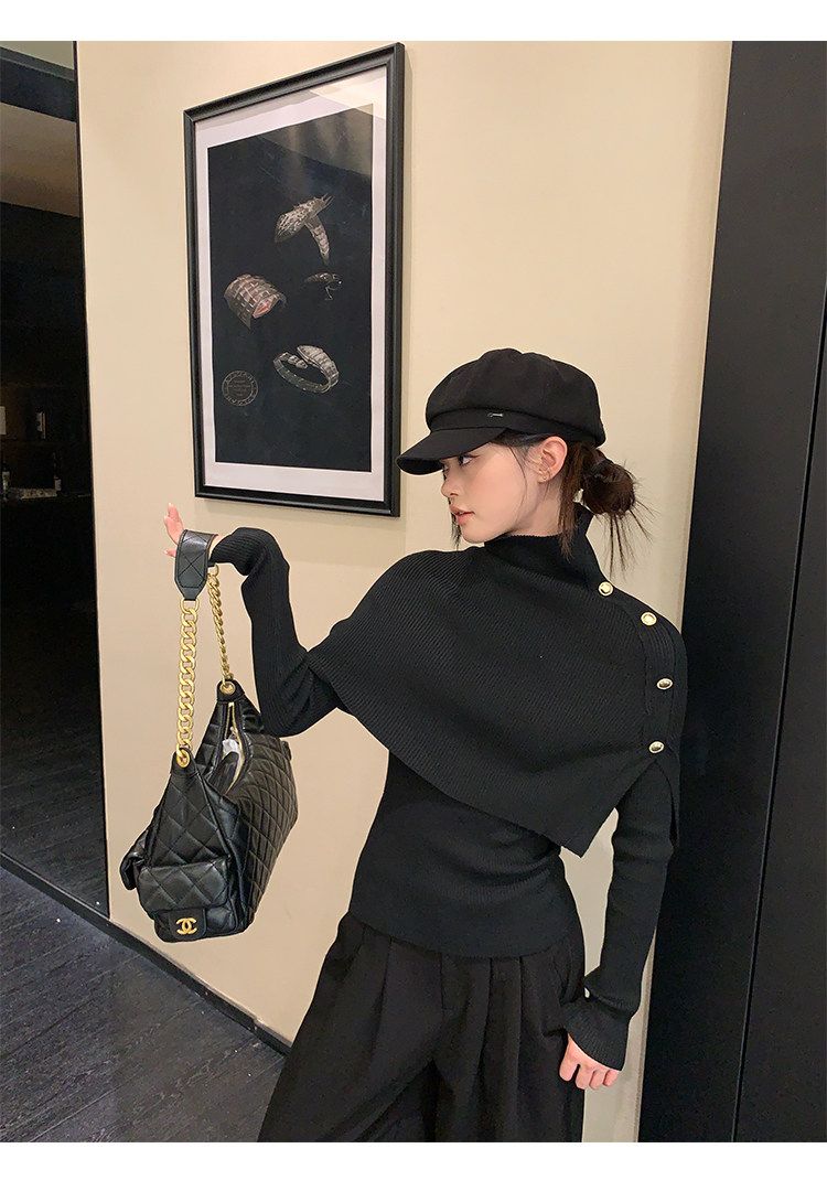 Women's Turtleneck Cape Knit Top Set