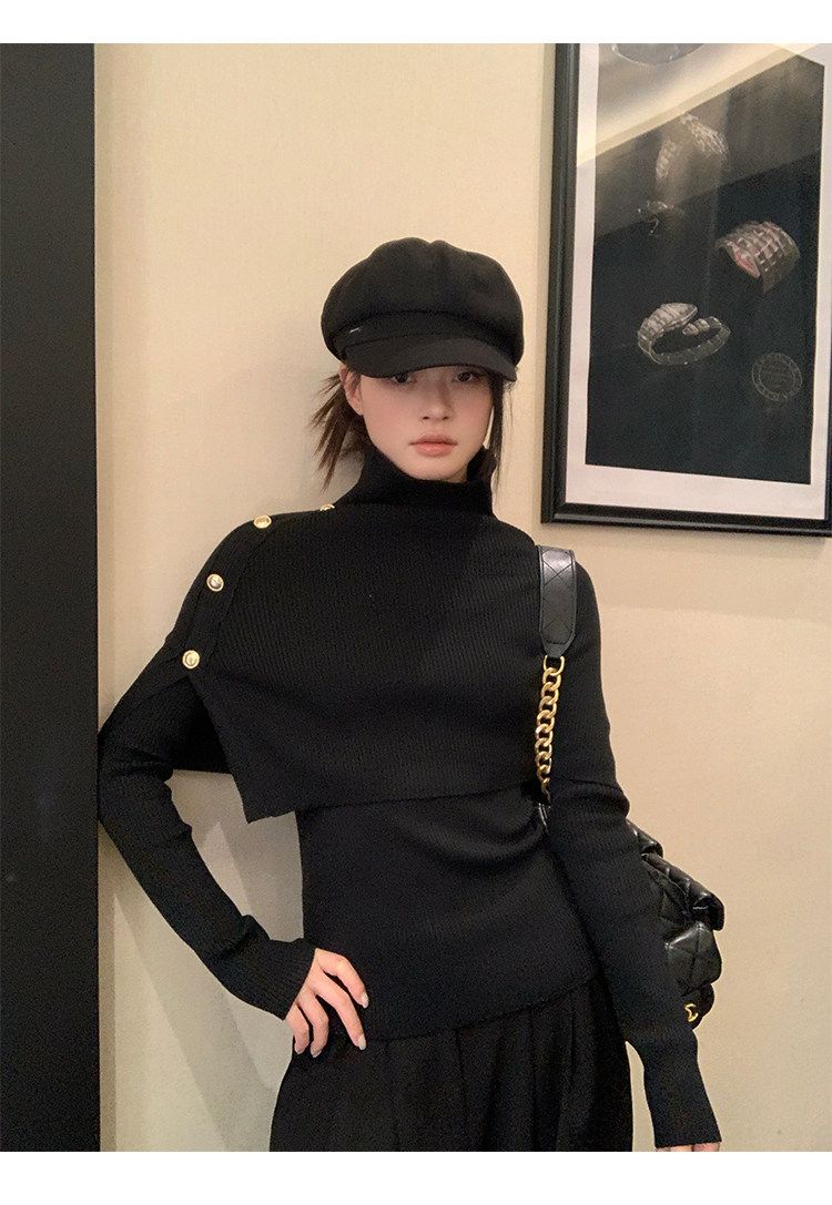 Women's Turtleneck Cape Knit Top Set