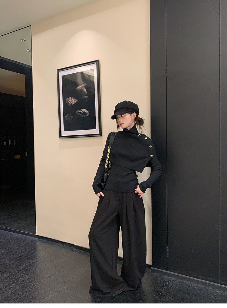Women's Turtleneck Cape Knit Top Set