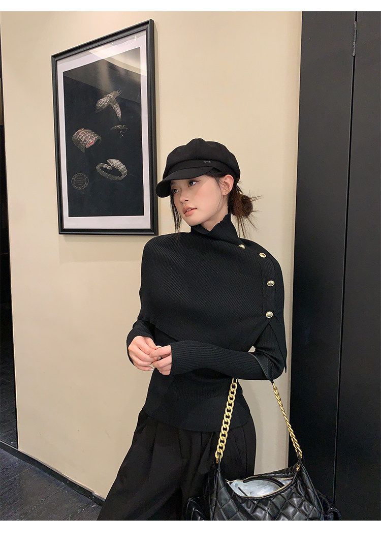 Women's Turtleneck Cape Knit Top Set