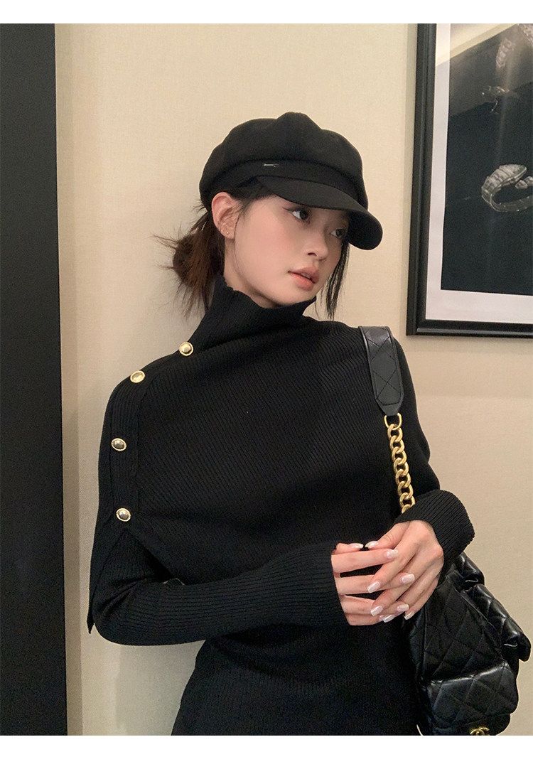 Women's Turtleneck Cape Knit Top Set