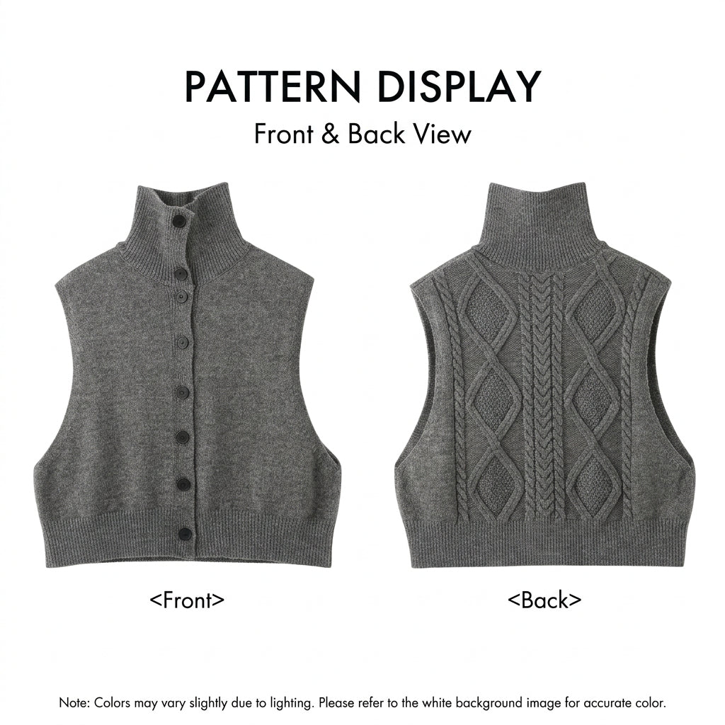 Dark Grey Reversible High Neck Knit Vest Women Autumn Winter