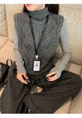 Dark Grey Reversible High Neck Knit Vest Women Autumn Winter