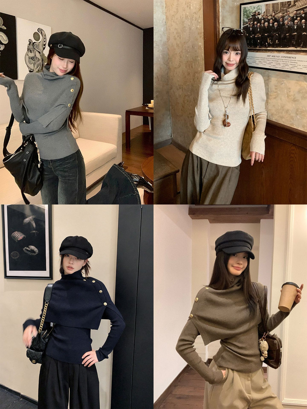 Women's Turtleneck Cape Knit Top Set